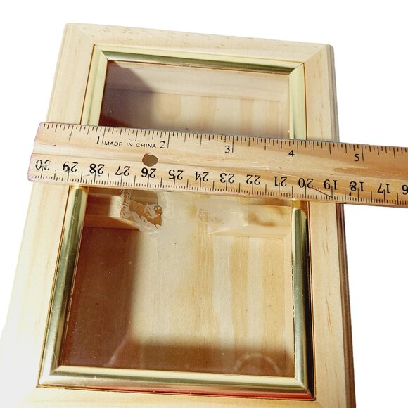 Vintage Wooden Playing Card Holder Box Golf Etched Glass Top - Picture 8 of 9